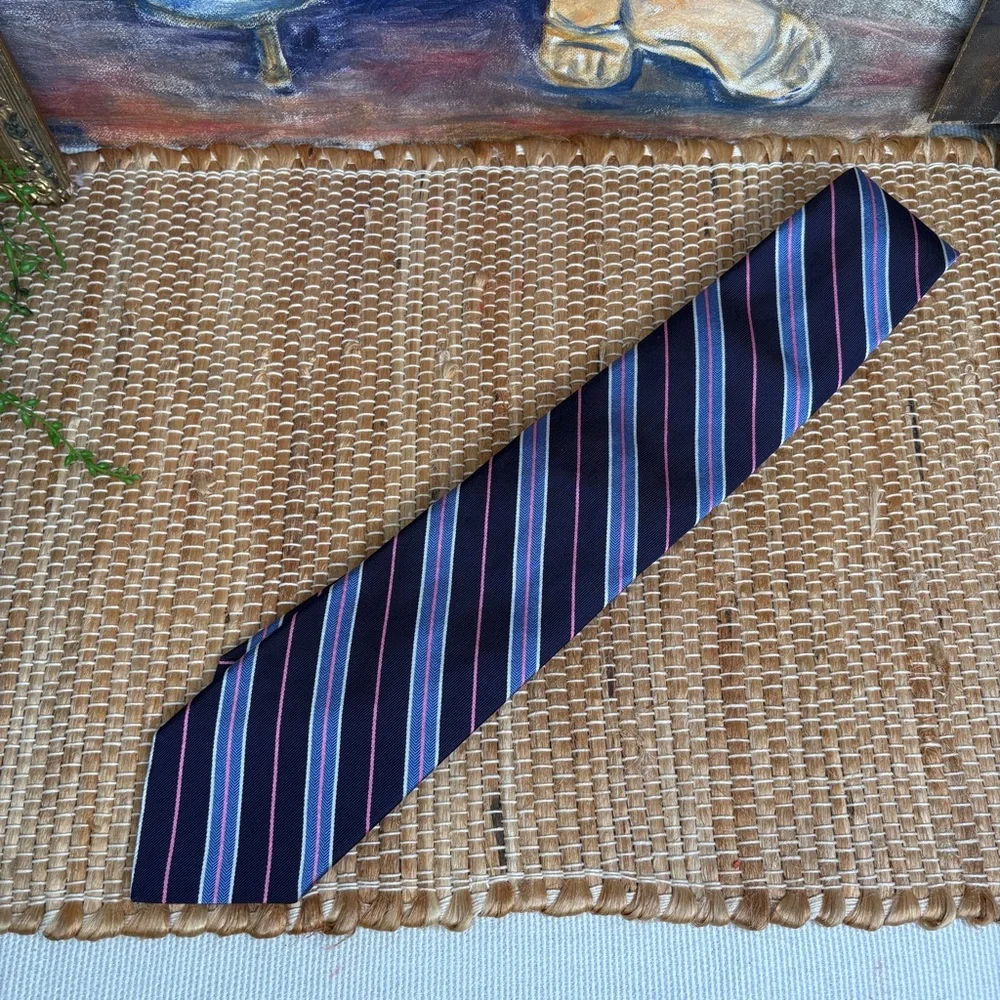 Brooks Brothers Silk Blue White Navy & Pink Diagonal Striped Tie